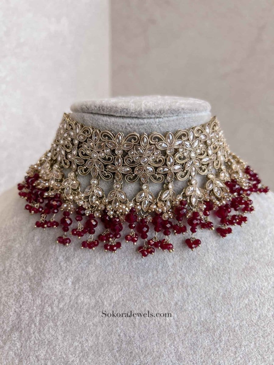 Uzma Choker - Maroon - SOKORA JEWELSUzma Choker - MaroonChoker Sets