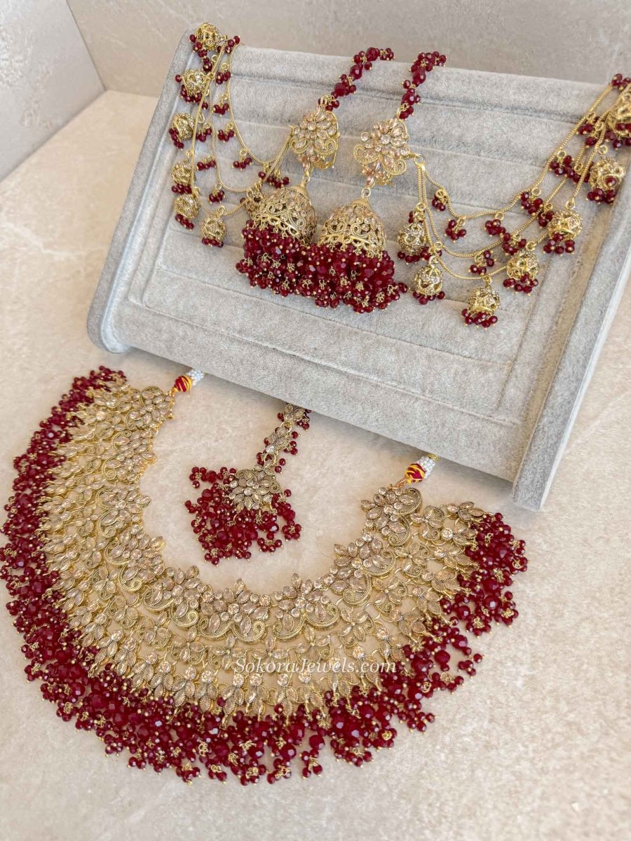 Uzma Gold Plated Bridal set - Maroon - SOKORA JEWELSUzma Gold Plated Bridal set - Marooncustom