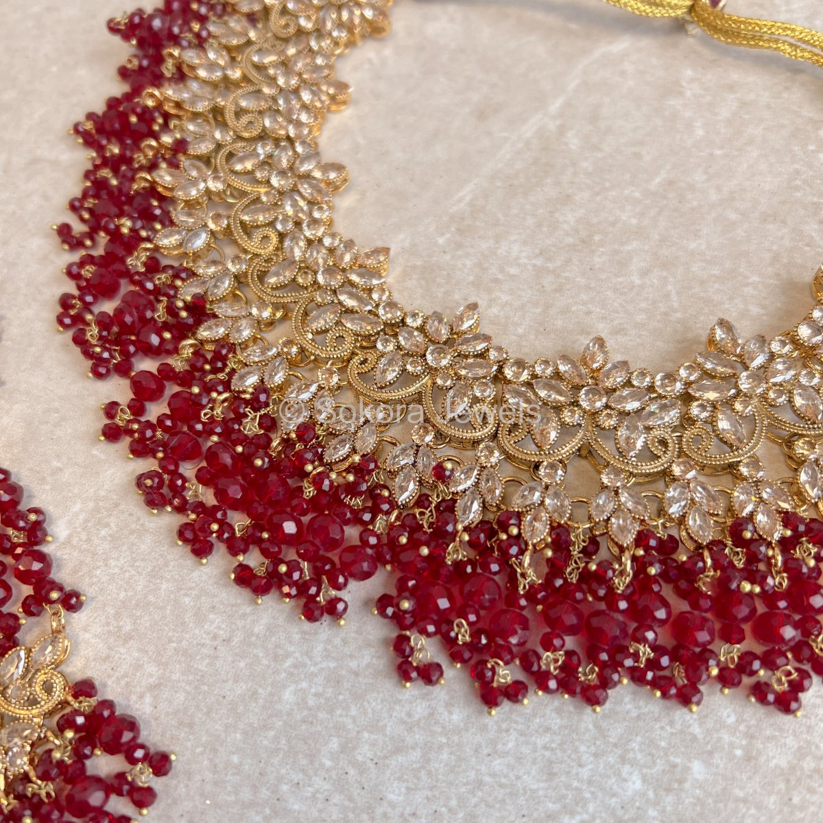 Uzma Maroon Bridal set (NO EARRINGS) - SOKORA JEWELSUzma Maroon Bridal set (NO EARRINGS)custom