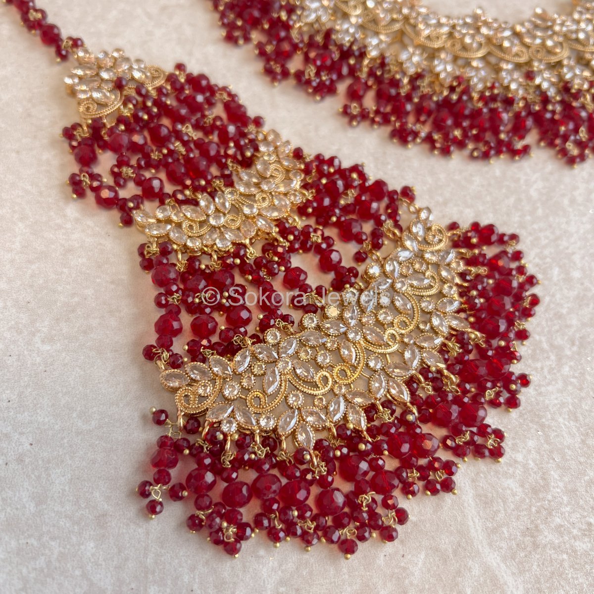 Uzma Maroon Bridal set (NO EARRINGS) - SOKORA JEWELSUzma Maroon Bridal set (NO EARRINGS)custom