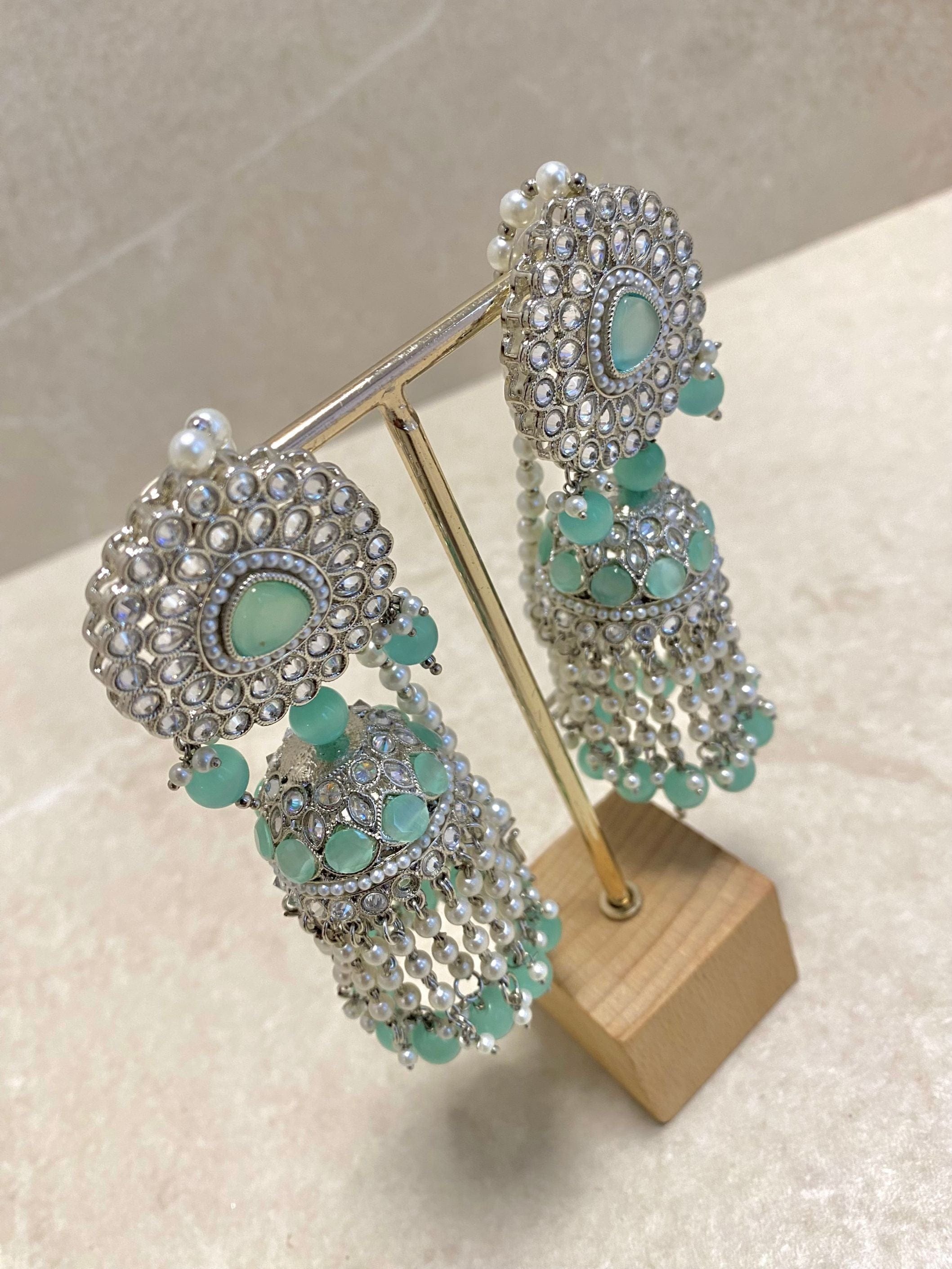 SLIGHTLY IMPERFECT: Large Silver Jhumka Earrings - Mint