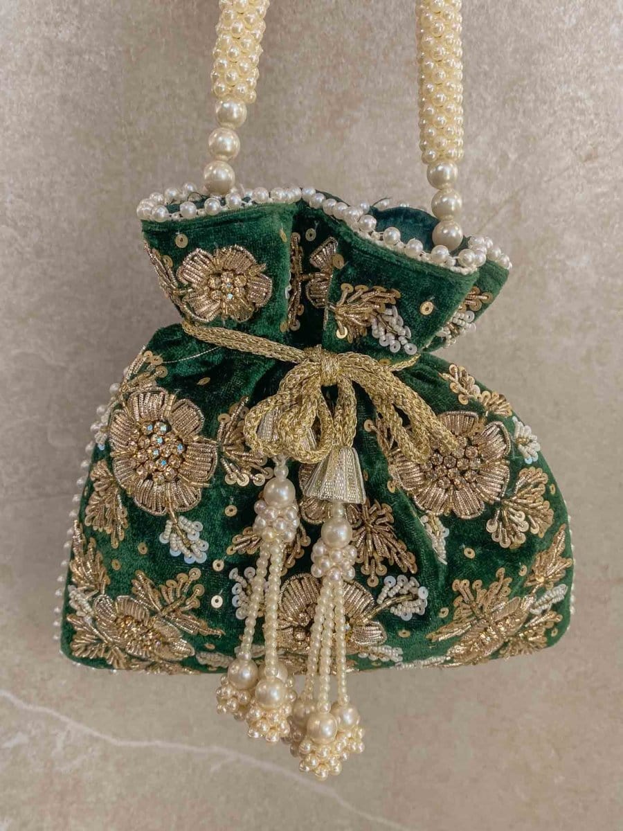 Velvet Floral Detail Potli Bag - 3 Colour Options - SOKORA JEWELSVelvet Floral Detail Potli Bag - 3 Colour Options