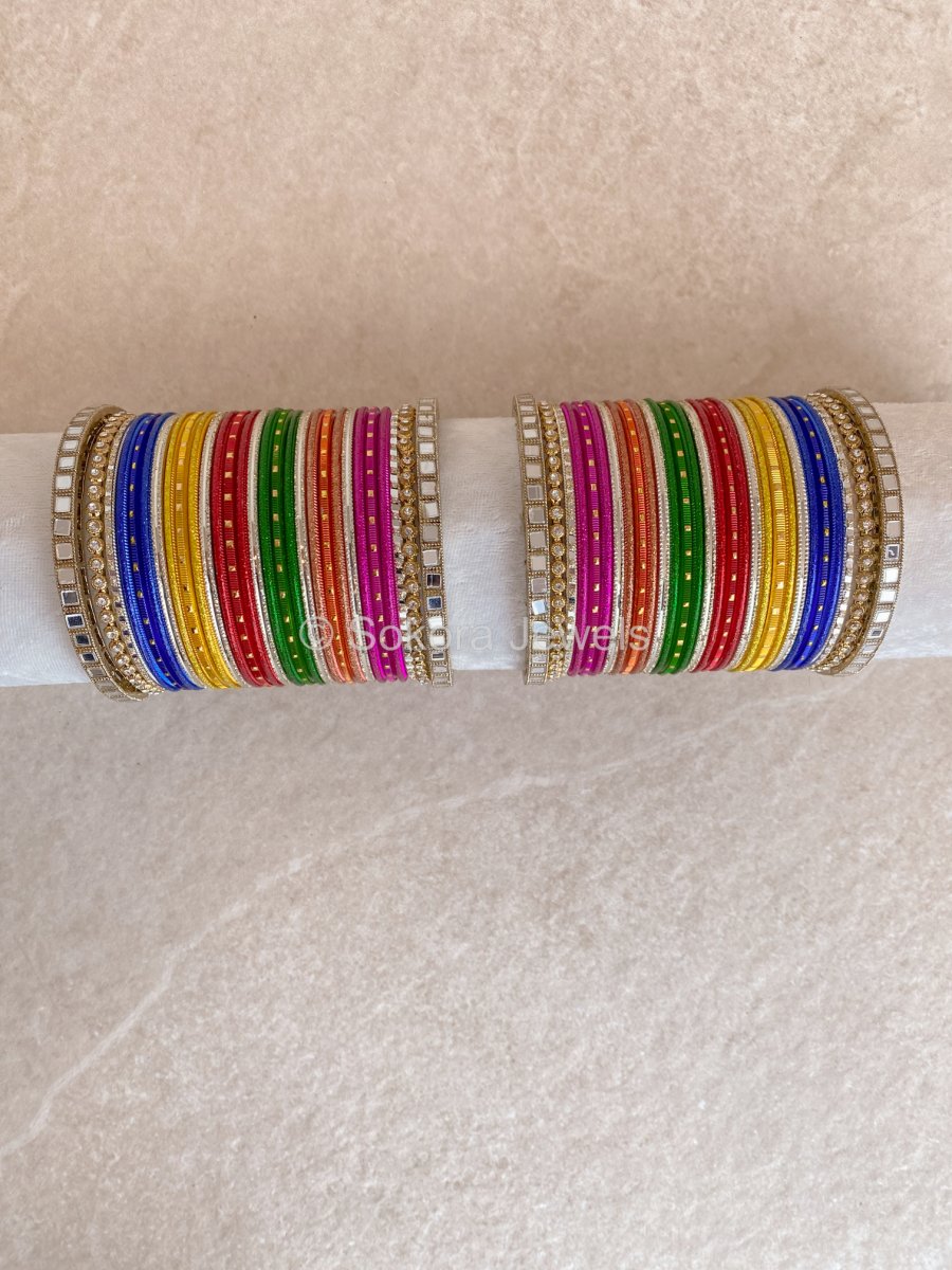 Vibrant Multicolour Mirror Bangle Set - SOKORA JEWELSVibrant Multicolour Mirror Bangle SetBANGLES