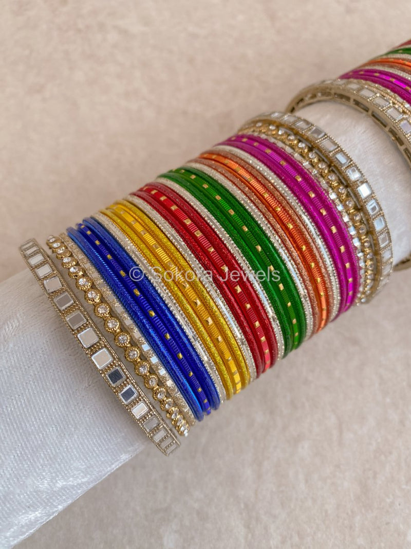 Vibrant Multicolour Mirror Bangle Set - SOKORA JEWELSVibrant Multicolour Mirror Bangle SetBANGLES