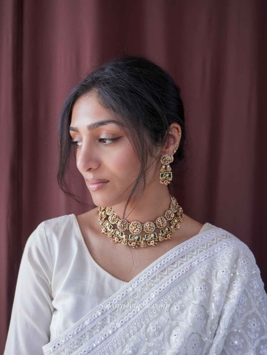 Vine Leaf Heritage Necklace Set – Ruby, Emerald & Kundan - SOKORA JEWELSVine Leaf Heritage Necklace Set – Ruby, Emerald & Kundan