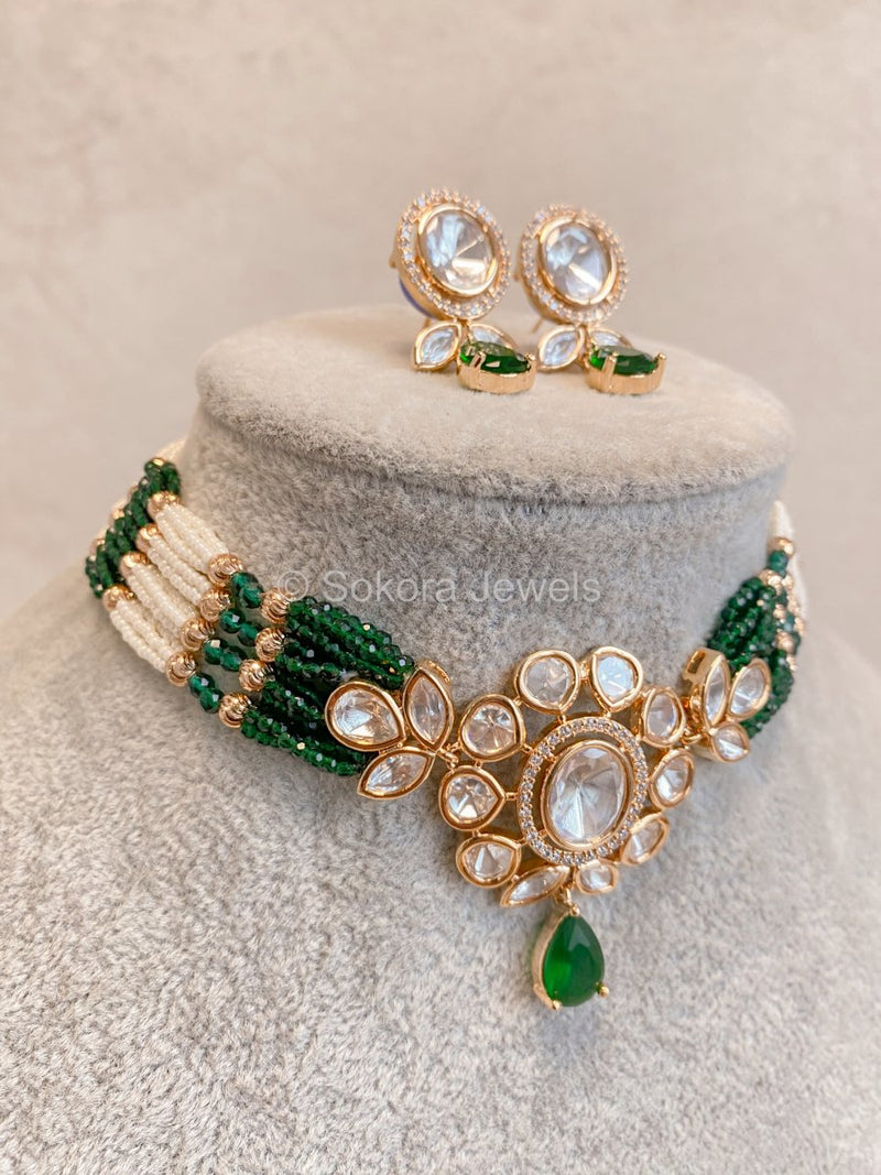 Viola Kundan Choker Set - Green - SOKORA JEWELSViola Kundan Choker Set - GreenNECKLACE SETS