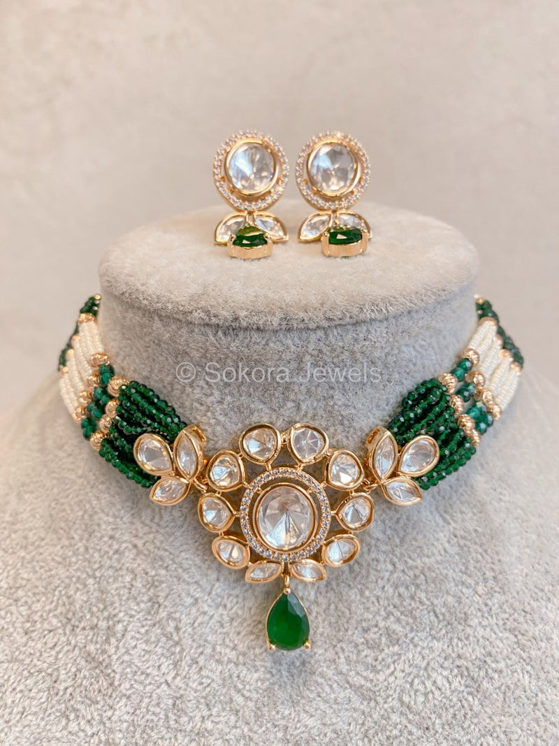 Viola Kundan Choker Set - Green - SOKORA JEWELSViola Kundan Choker Set - GreenNECKLACE SETS