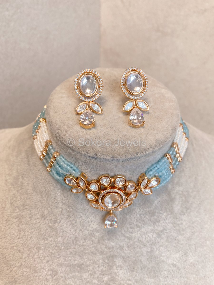 Viola Kundan Choker Set - Light Blue - SOKORA JEWELSViola Kundan Choker Set - Light BlueNECKLACE SETS