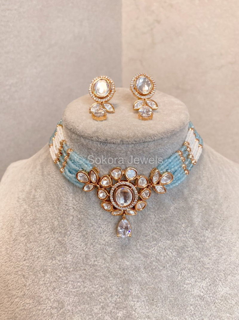 Viola Kundan Choker Set - Light Blue - SOKORA JEWELSViola Kundan Choker Set - Light BlueNECKLACE SETS