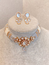 Viola Kundan Choker Set - Light Grey - SOKORA JEWELSViola Kundan Choker Set - Light GreyNECKLACE SETS