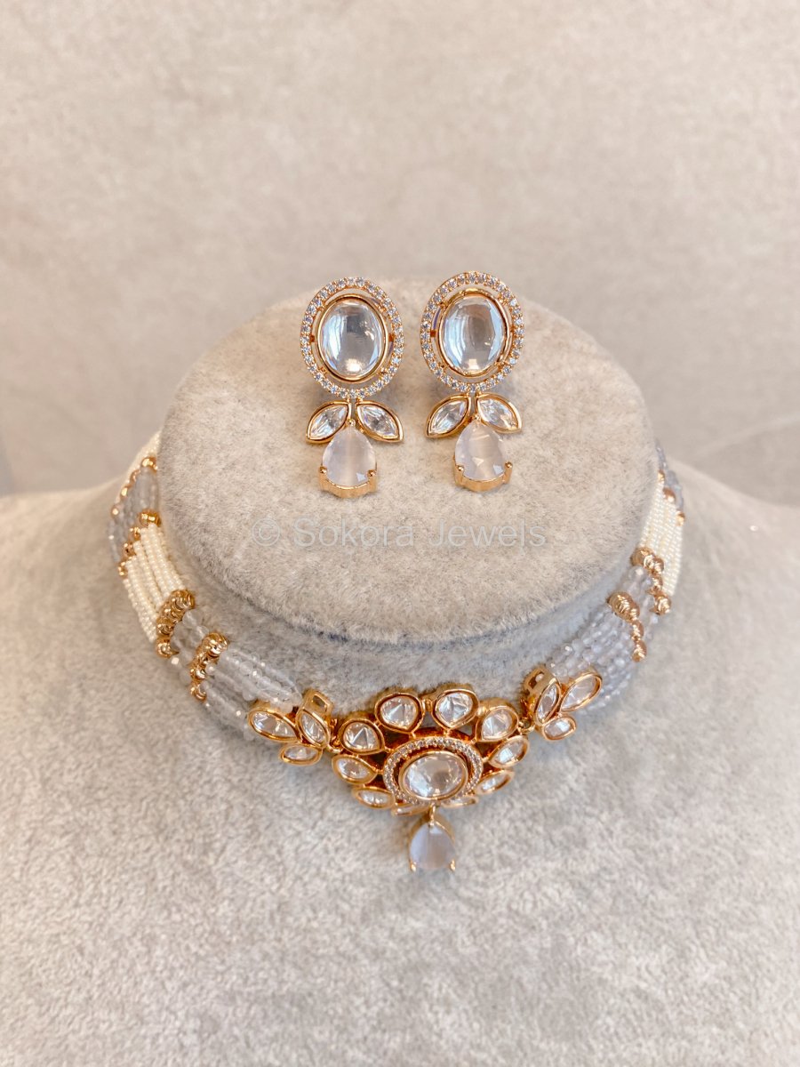 Viola Kundan Choker Set - Light Grey - SOKORA JEWELSViola Kundan Choker Set - Light GreyNECKLACE SETS