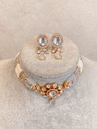 Viola Kundan Choker Set - Light Grey - SOKORA JEWELSViola Kundan Choker Set - Light GreyNECKLACE SETS