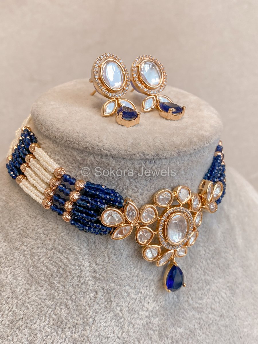 Viola Kundan Choker Set - Navy - SOKORA JEWELSViola Kundan Choker Set - NavyNECKLACE SETS