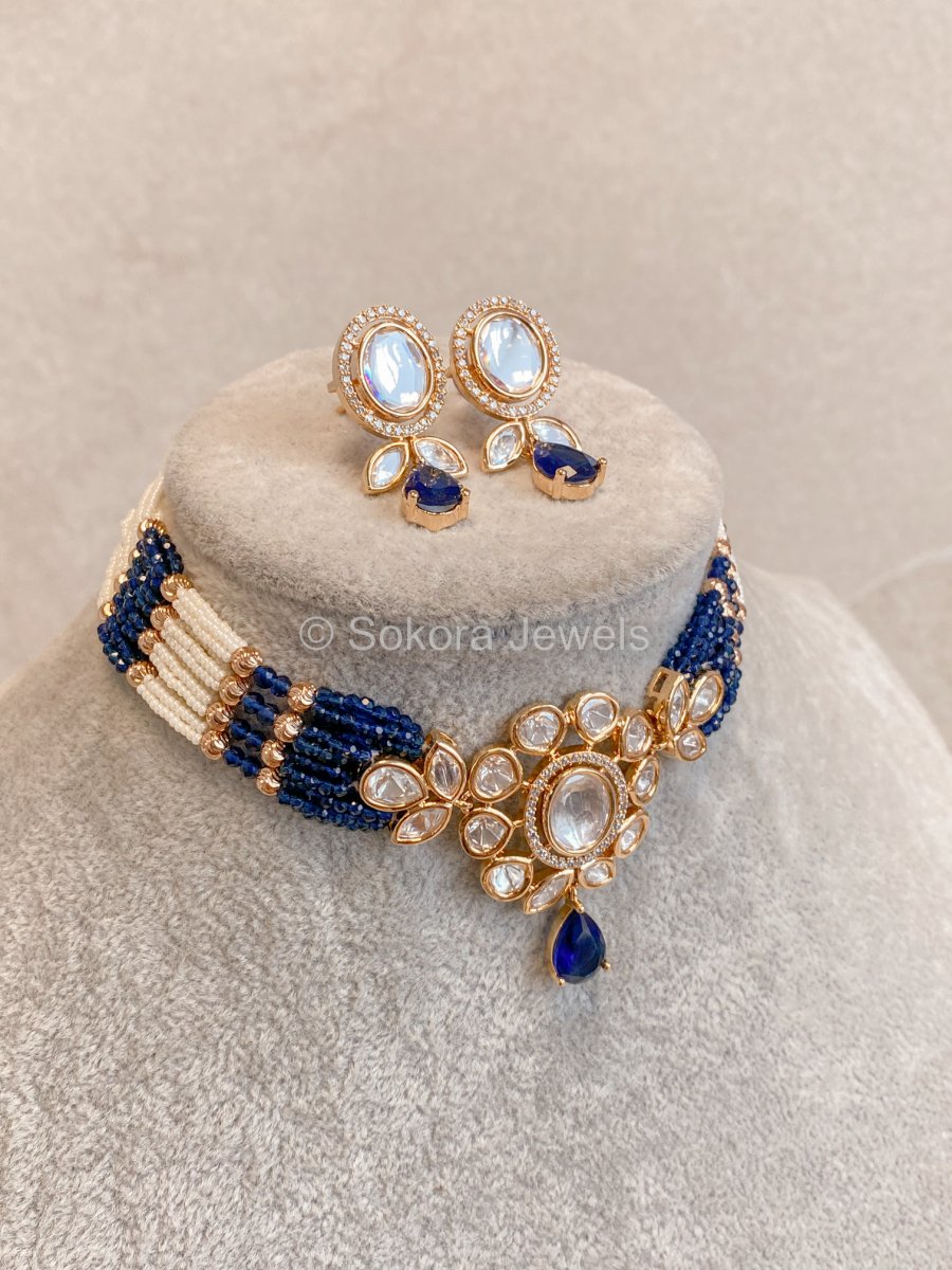 Viola Kundan Choker Set - Navy - SOKORA JEWELSViola Kundan Choker Set - NavyNECKLACE SETS