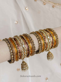 Viral Banana Latte Champagne Bridal Bangle Set with Jhumkas - SOKORA JEWELSViral Banana Latte Champagne Bridal Bangle Set with JhumkasBANGLES