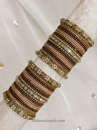 Viral Croissant-Inspired Bridal Bangle Set – Chocolate Brown, Nude & Antique Gold - SOKORA JEWELSViral Croissant-Inspired Bridal Bangle Set – Chocolate Brown, Nude & Antique GoldBANGLES