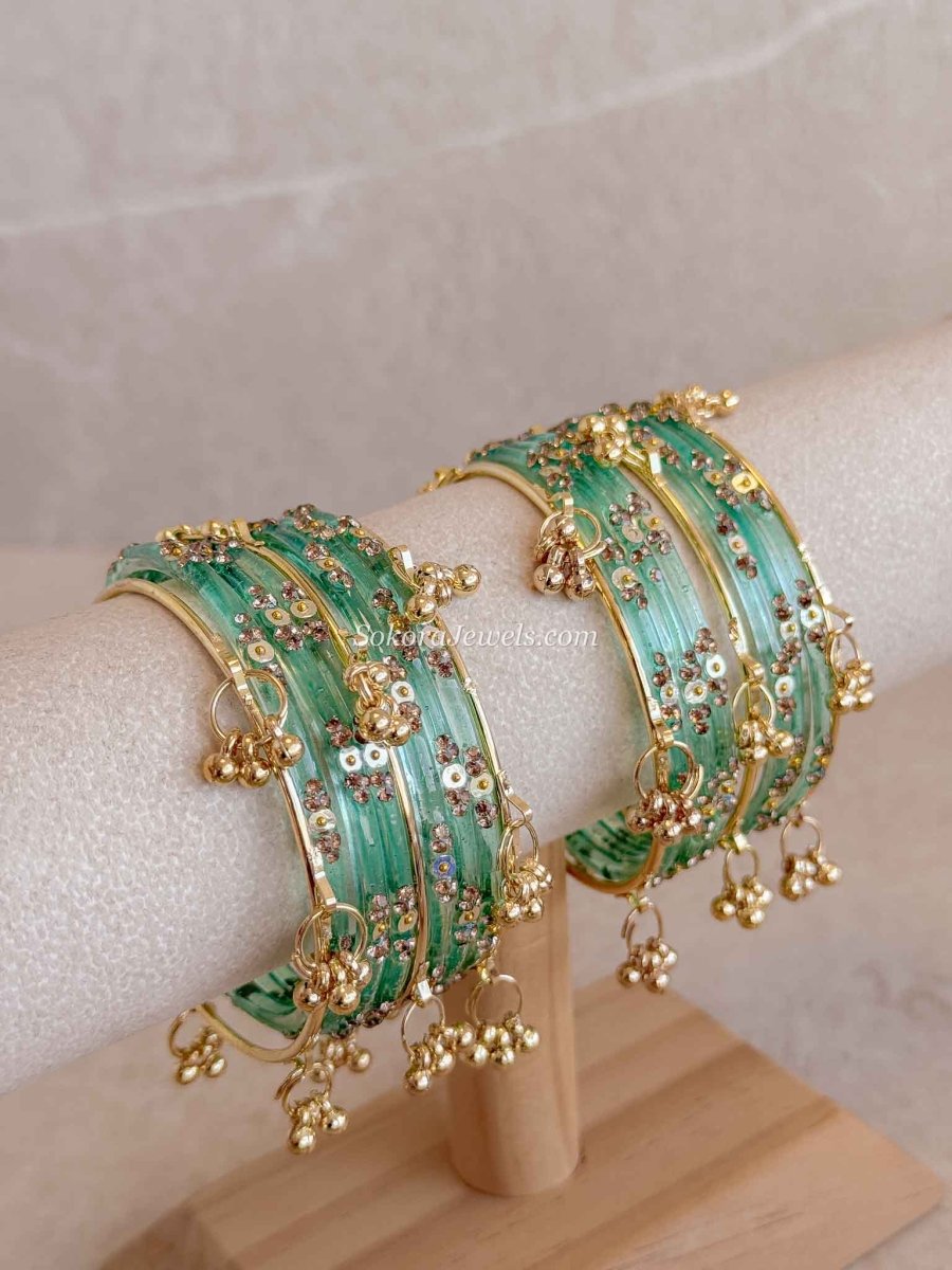 Viral Kashmiri Glass Bangle Set with Ghungroo - SOKORA JEWELSViral Kashmiri Glass Bangle Set with GhungrooBANGLES