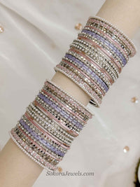 Viral Princess Sofia Pastel Bridal Bangle Set – Pink, Lilac & Silver - SOKORA JEWELSViral Princess Sofia Pastel Bridal Bangle Set – Pink, Lilac & SilverBANGLES