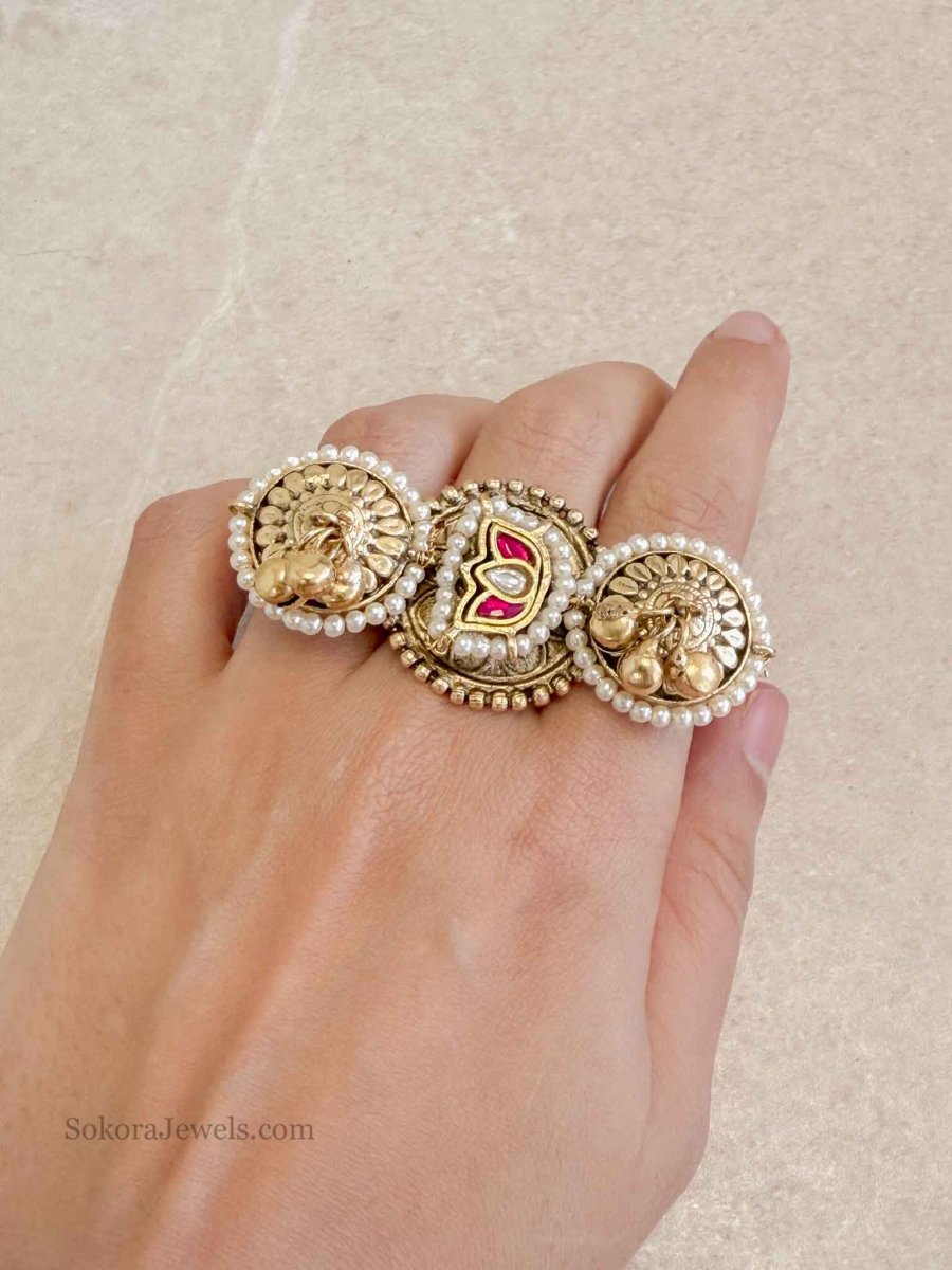 Wide Lotus Motif Kundan ring - SOKORA JEWELSWide Lotus Motif Kundan ringRING