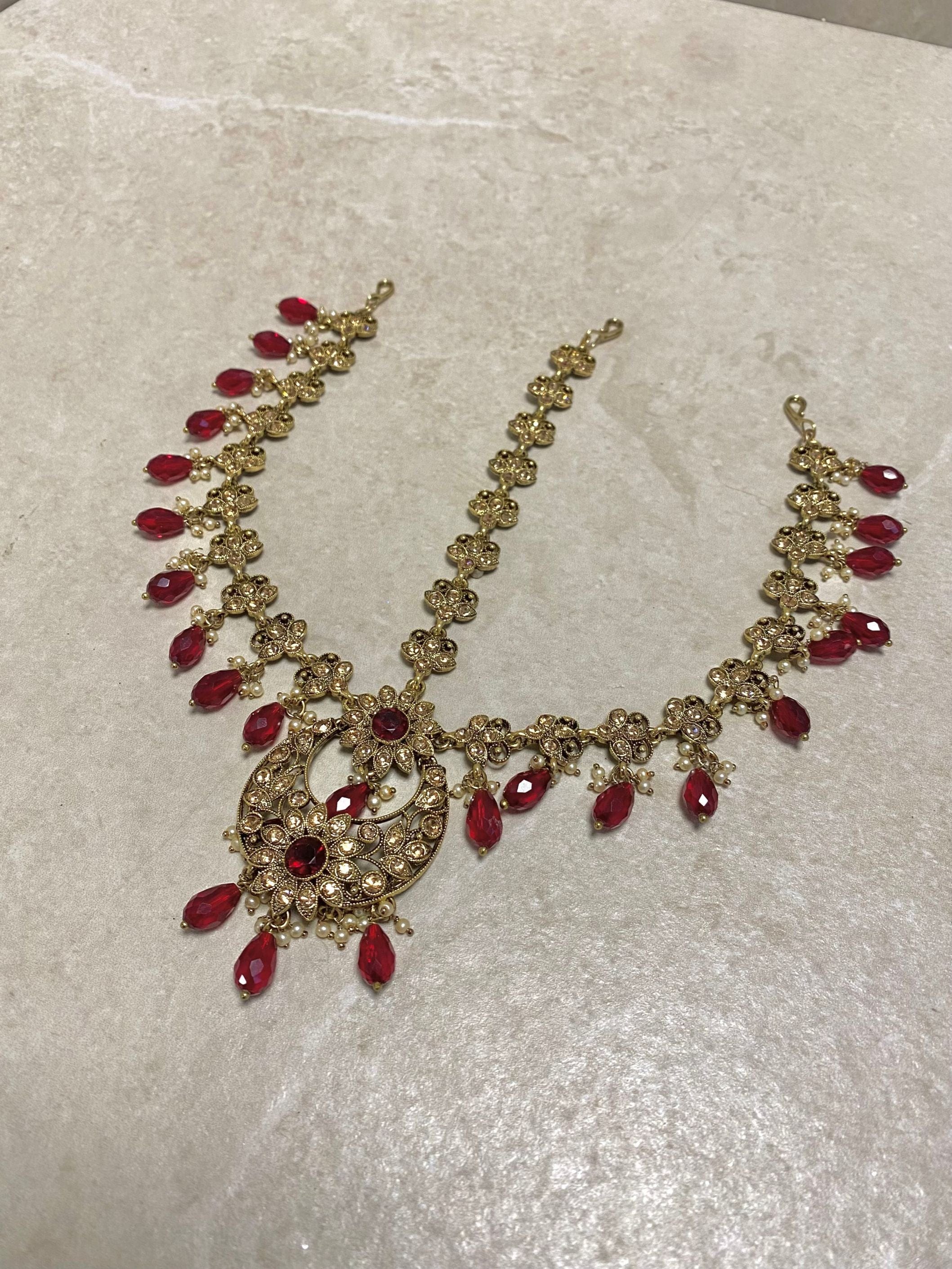 Antique Gold Mathapatti - Maroon