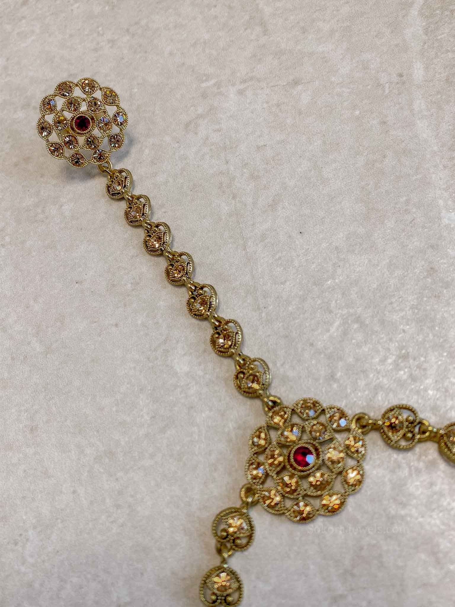 Antique Gold Hand Harness -  Maroon