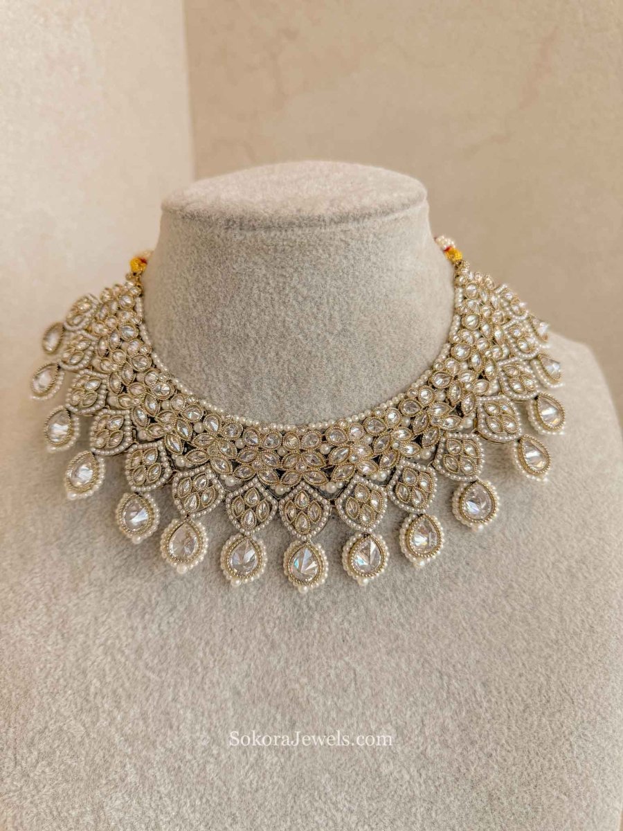 Yashnee Clear Crystal Bridal Necklace Set - SOKORA JEWELSYashnee Clear Crystal Bridal Necklace Set