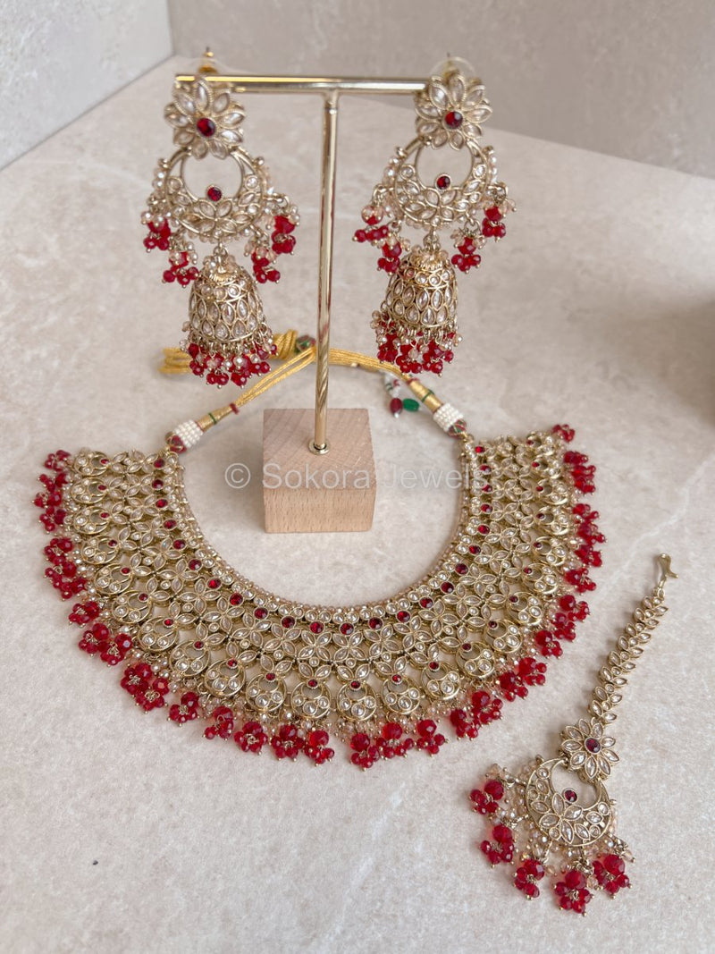 Yashnee Necklace Set - Red - SOKORA JEWELSYashnee Necklace Set - Red