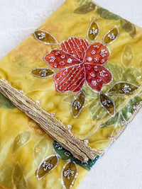 Yellow Floral Dupatta - Embellished Net Occasion Dupatta - SOKORA JEWELSYellow Floral Dupatta - Embellished Net Occasion Dupatta