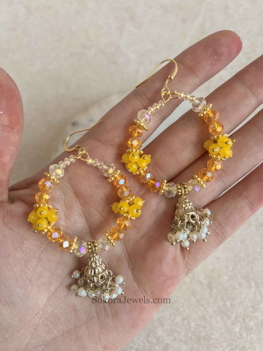 Yellow Jhumka Hoops - SOKORA JEWELSYellow Jhumka Hoops