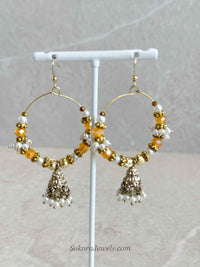 Yellow Jhumka Hoops - SOKORA JEWELSYellow Jhumka Hoops