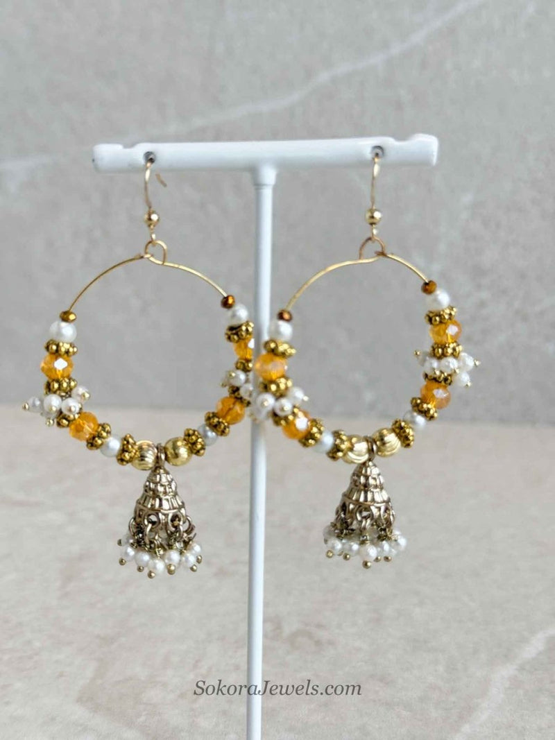 Yellow Jhumka Hoops - SOKORA JEWELSYellow Jhumka Hoops