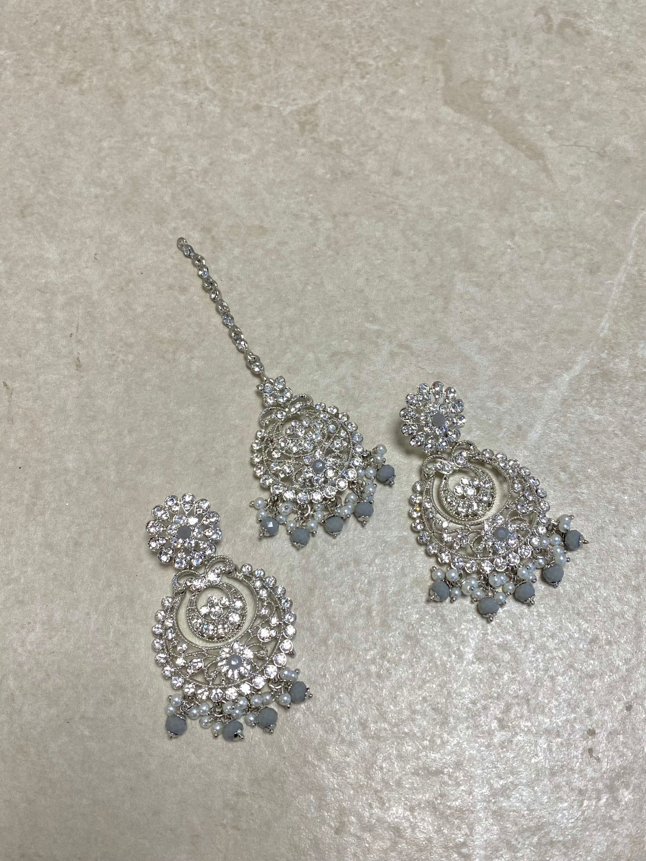 Deandra Silver Tikka set - Grey