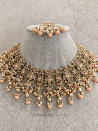 Yusra Necklace set - Peach and Gold - SOKORA JEWELSYusra Necklace set - Peach and Gold