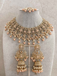 Yusra Necklace set - Peach and Gold - SOKORA JEWELSYusra Necklace set - Peach and Gold