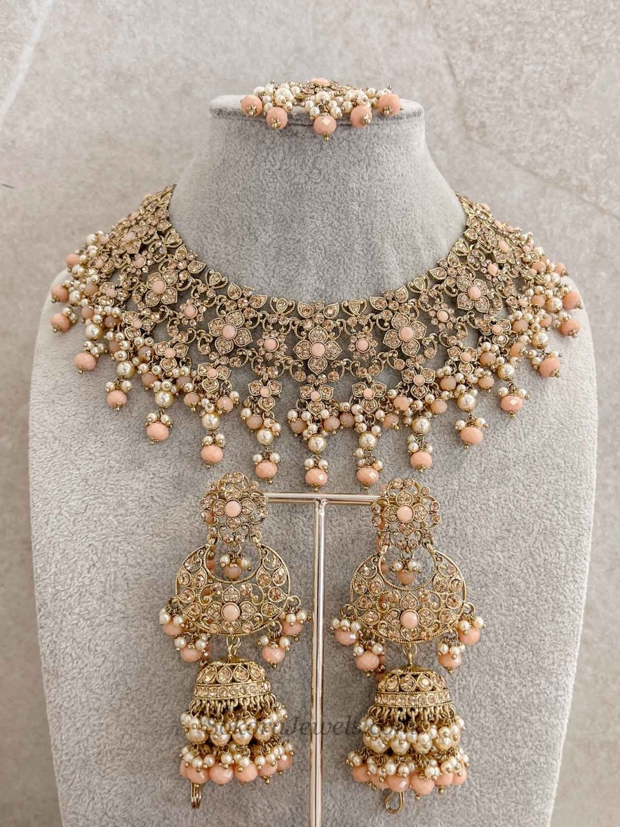 Yusra Necklace set - Peach and Gold - SOKORA JEWELSYusra Necklace set - Peach and Gold