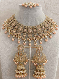 Yusra Necklace set - Peach and Gold - SOKORA JEWELSYusra Necklace set - Peach and Gold
