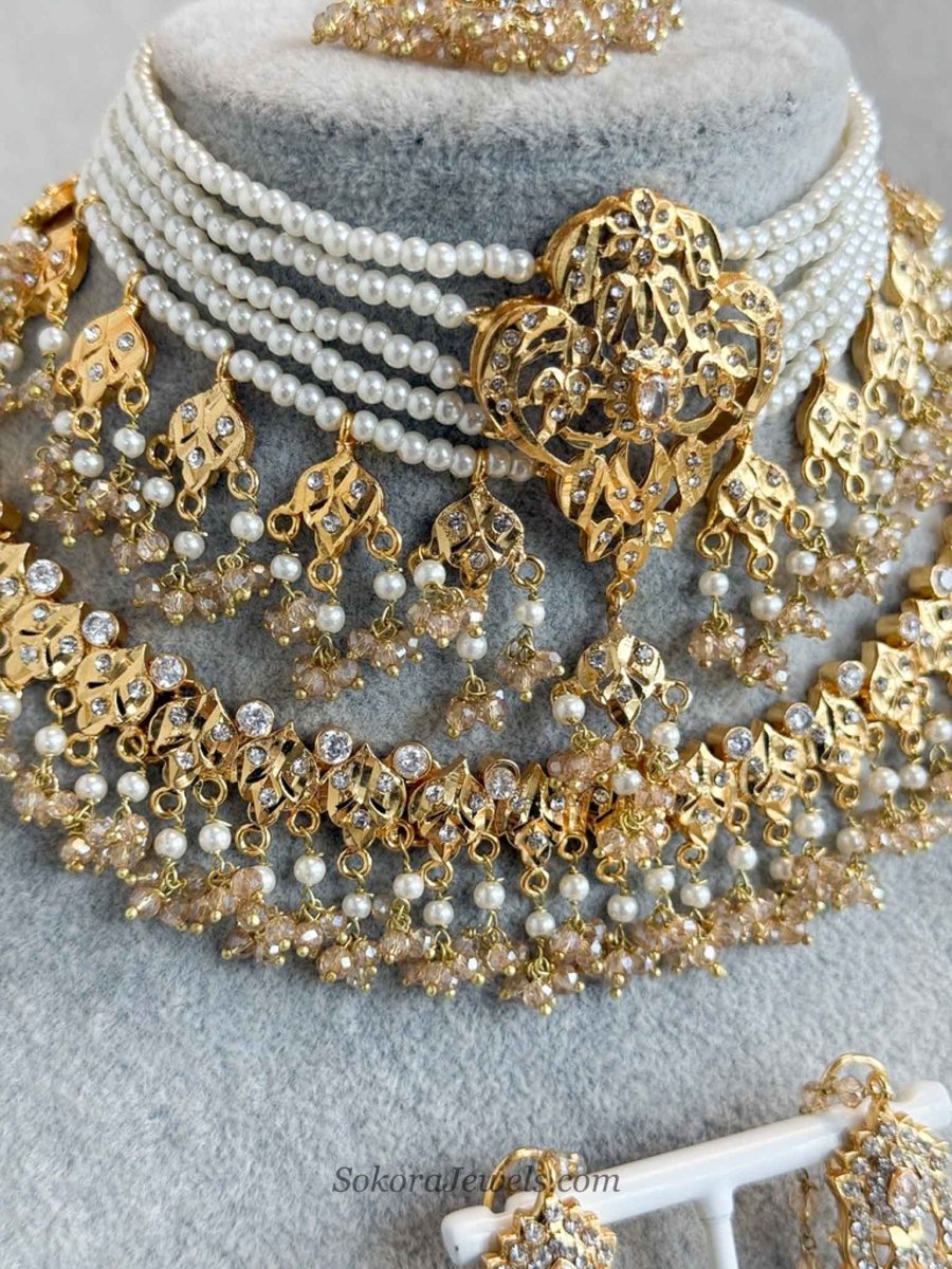 Zahara Golden Bridal Choker Set - SOKORA JEWELSZahara Golden Bridal Choker Set