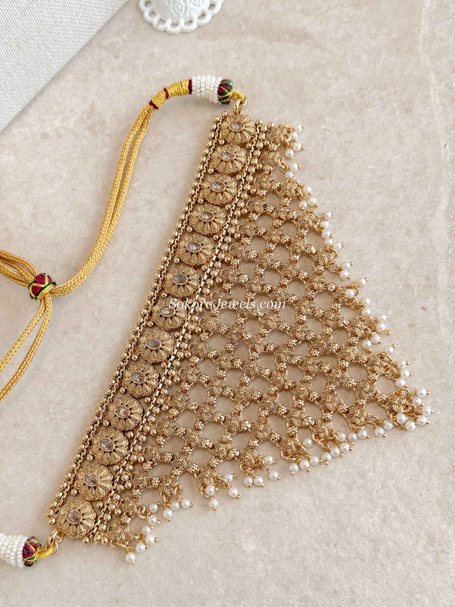 Zariya Cascade Statement Choker Set with Pearls - SOKORA JEWELSZariya Cascade Statement Choker Set with Pearls