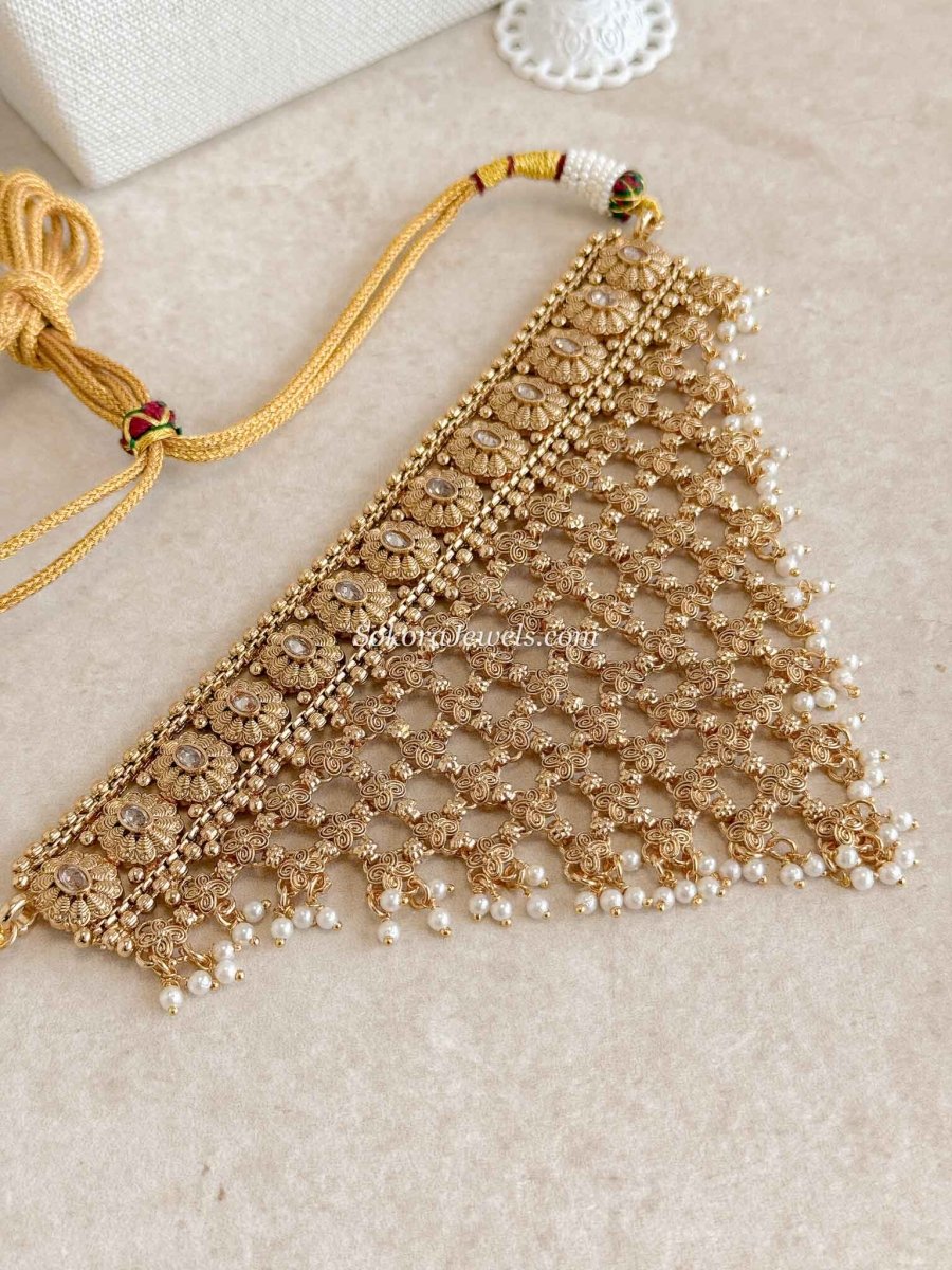 Zariya Cascade Statement Choker Set with Pearls - SOKORA JEWELSZariya Cascade Statement Choker Set with Pearls