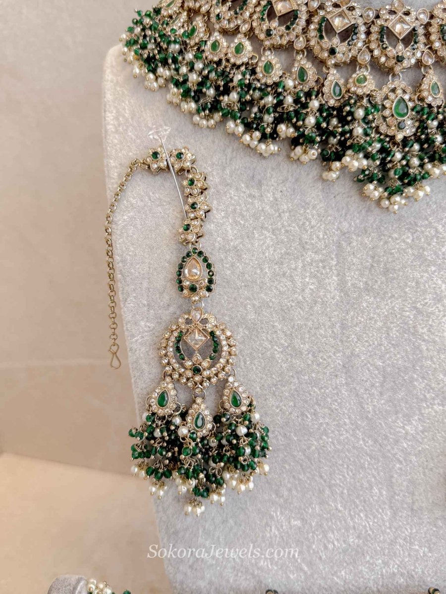 Zariya Emerald Green & Golden Crystal Bridal Set - SOKORA JEWELSZariya Emerald Green & Golden Crystal Bridal Setnecklace sets