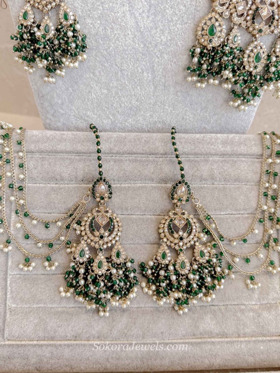Zariya Emerald Green & Golden Crystal Bridal Set - SOKORA JEWELSZariya Emerald Green & Golden Crystal Bridal Setnecklace sets