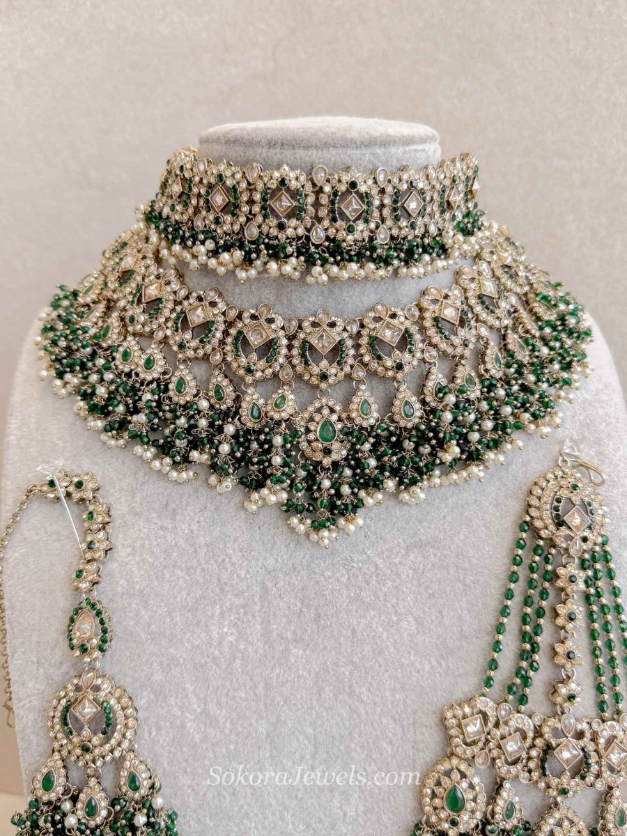 Zariya Emerald Green & Golden Crystal Bridal Set - SOKORA JEWELSZariya Emerald Green & Golden Crystal Bridal Setnecklace sets