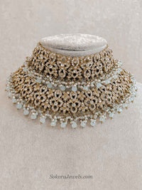 Zeba Bridal Double Choker Necklace set - Light Blue - SOKORA JEWELSZeba Bridal Double Choker Necklace set - Light Blue