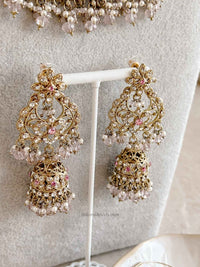 Zeba Bridal Double Choker Necklace set - Pink - SOKORA JEWELSZeba Bridal Double Choker Necklace set - Pink