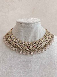 Zeba Bridal Double Choker Necklace set - Pink - SOKORA JEWELSZeba Bridal Double Choker Necklace set - Pink