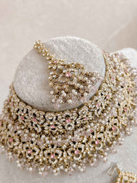 Zeba Bridal Double Choker Necklace set - Pink - SOKORA JEWELSZeba Bridal Double Choker Necklace set - Pink