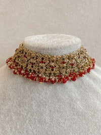 Zeba Bridal Double Choker Necklace set - Red - SOKORA JEWELSZeba Bridal Double Choker Necklace set - Red