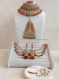Zeba Bridal Double Choker Necklace set - Red - SOKORA JEWELSZeba Bridal Double Choker Necklace set - Red