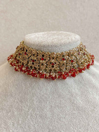 Zeba Bridal Double Choker Necklace set - Red - SOKORA JEWELSZeba Bridal Double Choker Necklace set - Red