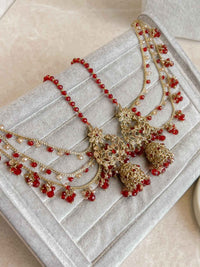 Zeba Bridal Double Choker Necklace set - Red - SOKORA JEWELSZeba Bridal Double Choker Necklace set - Red